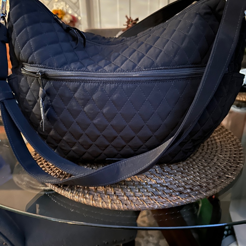 Vera Bradley Black Shoulder Bag with Quilted Fabric and Spacious Design